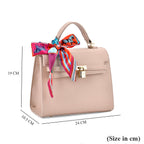 Elegant Crossbody Bag with Scarf & Adjustable Strap - Beige