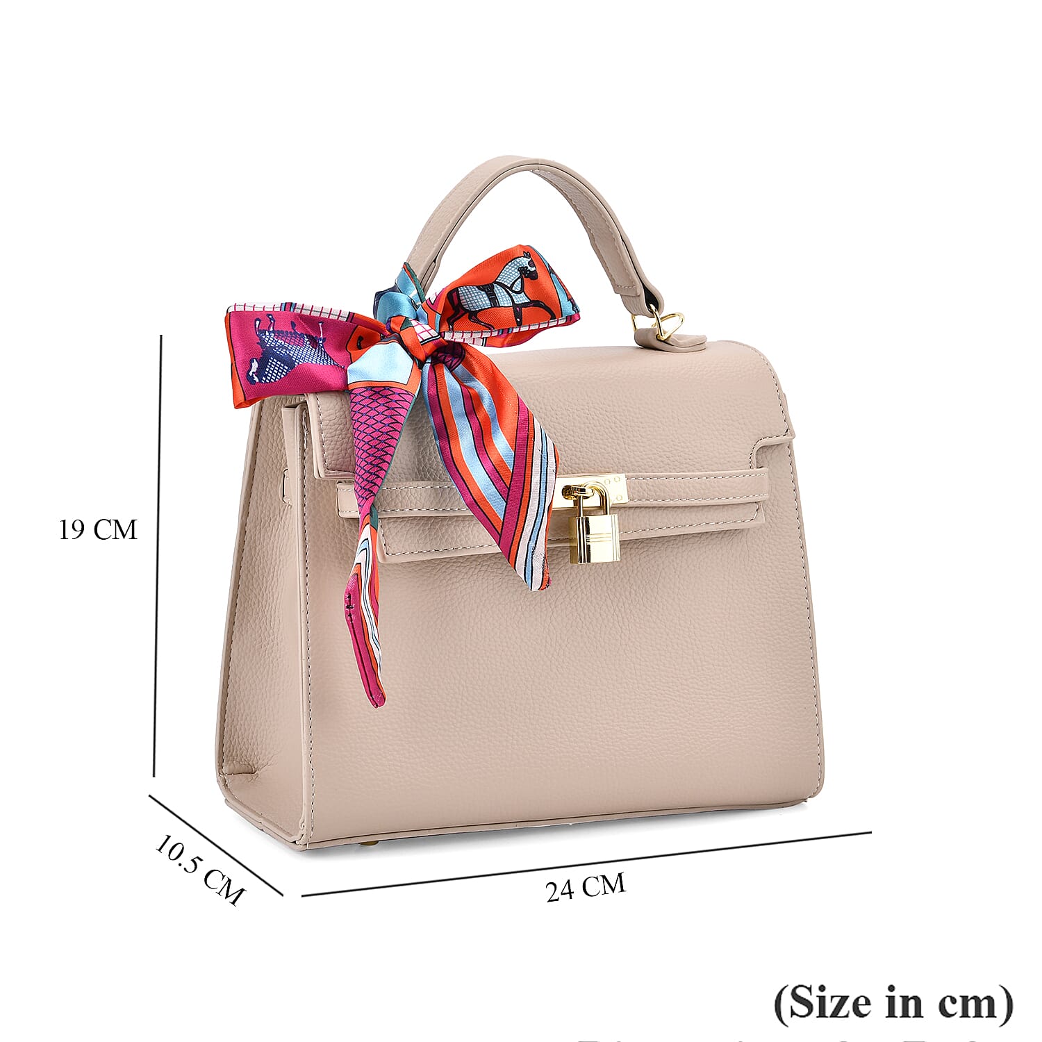 Elegant Crossbody Bag with Scarf & Adjustable Strap - Beige