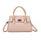Croc Embossed Crossbody Bag with Lock & Top Handle - Beige