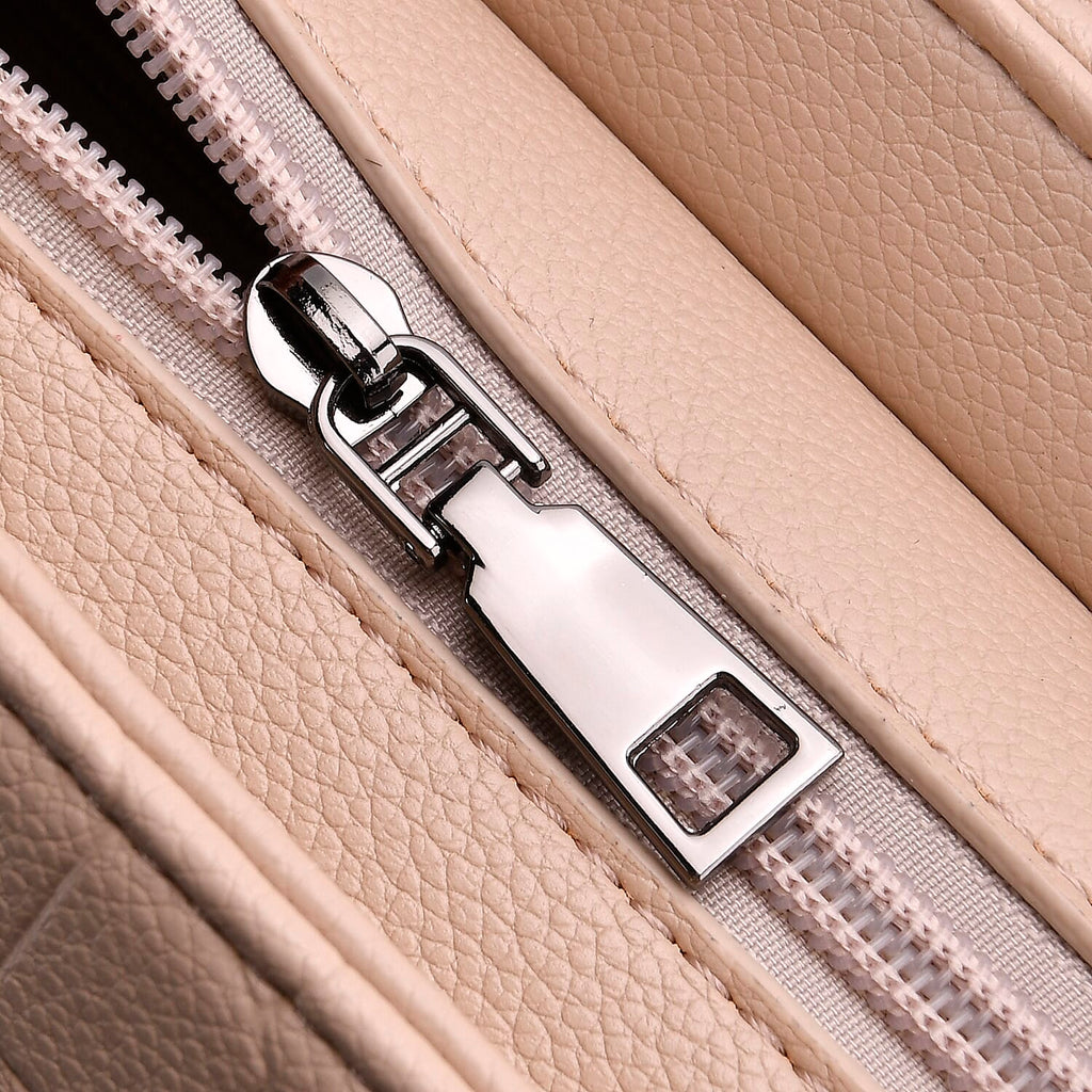 Croc Embossed Crossbody Bag with Lock & Top Handle - Beige