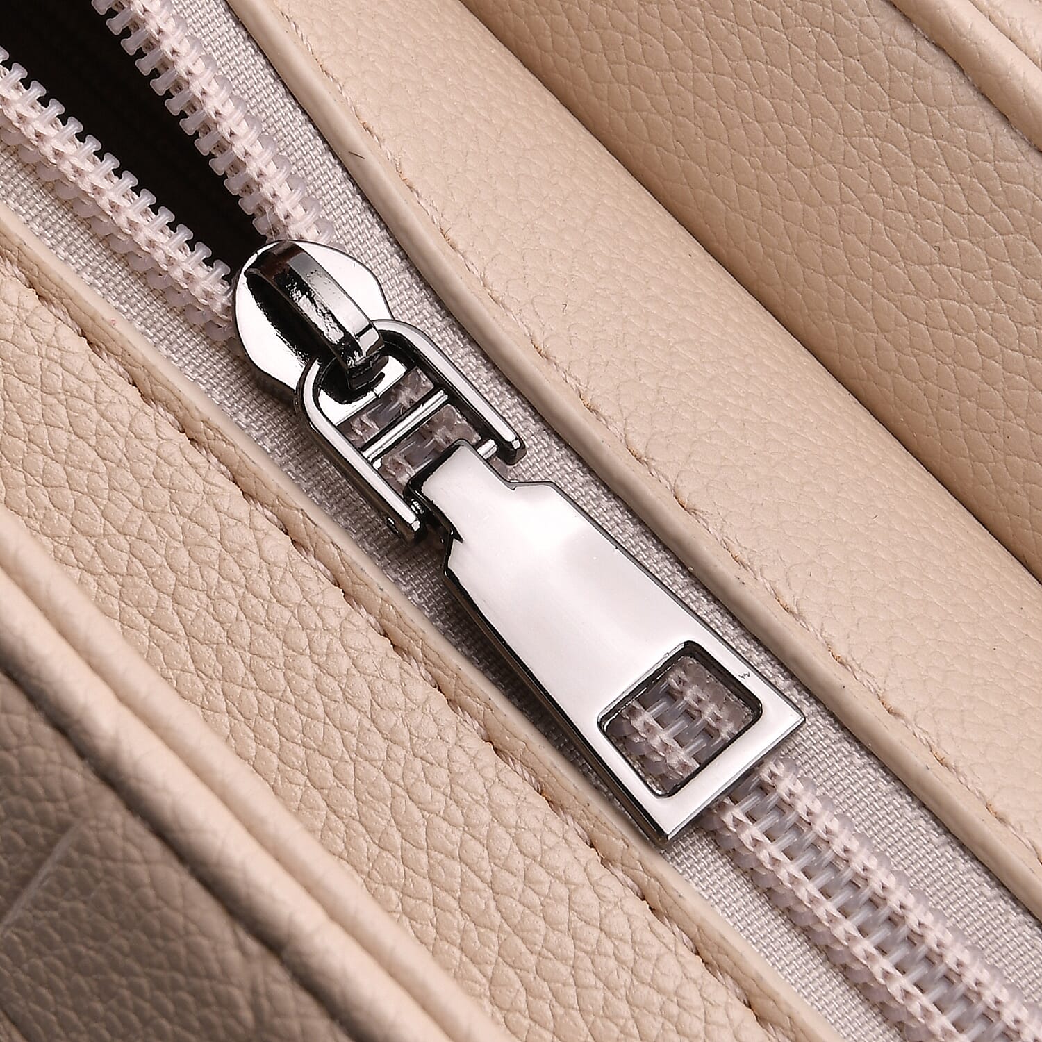 Croc Embossed Crossbody Bag with Lock & Top Handle - Beige