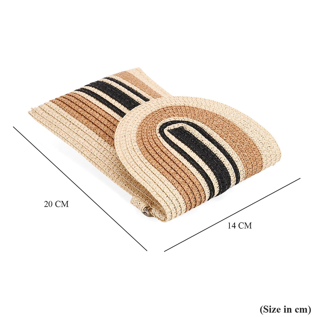Bohemian Style Casual Summer Straw Crossbody Phone Bag with Striped Pattern - Beige & Khaki