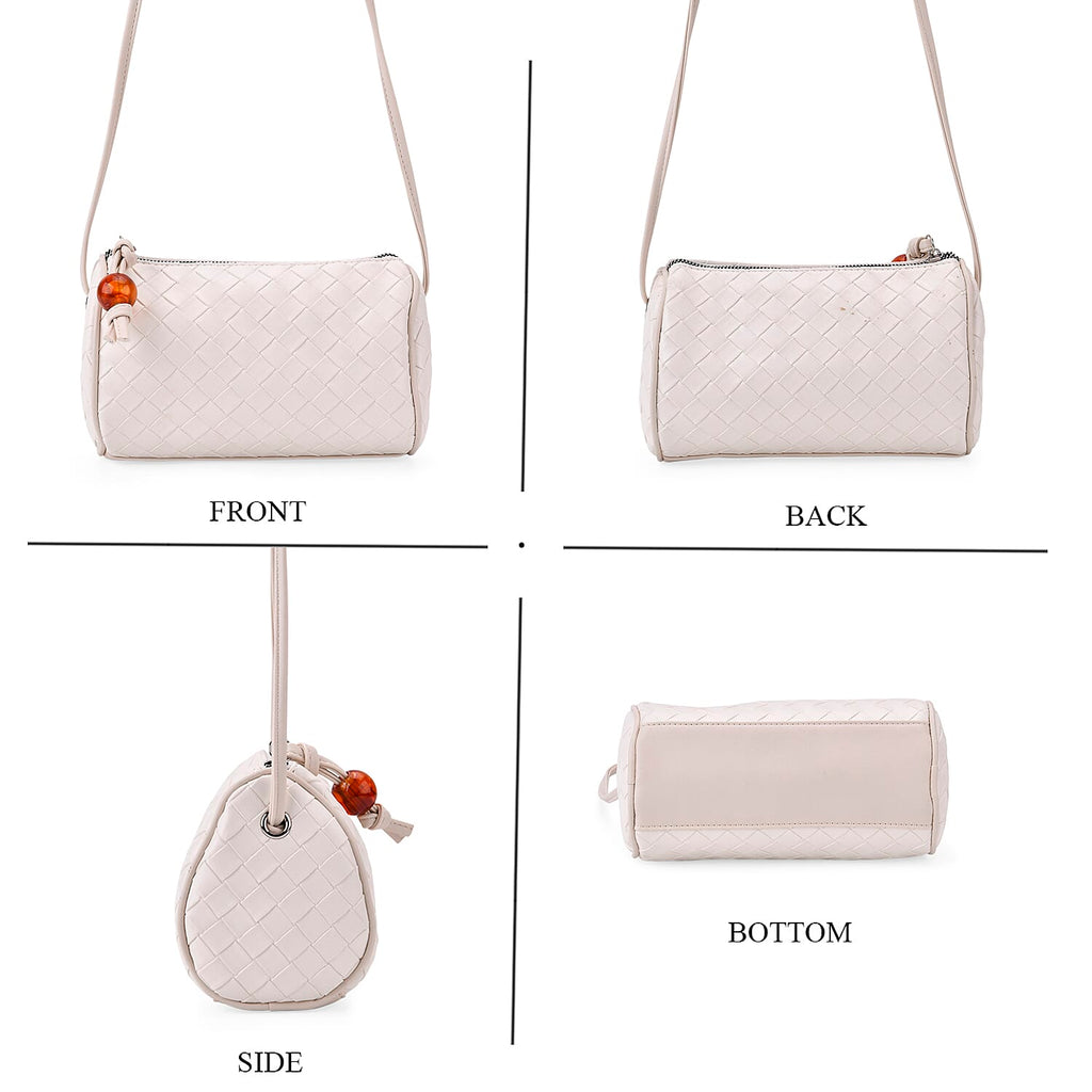 Set of 2 Womens Quilted Mini Handbag - Light Cream - Silver
