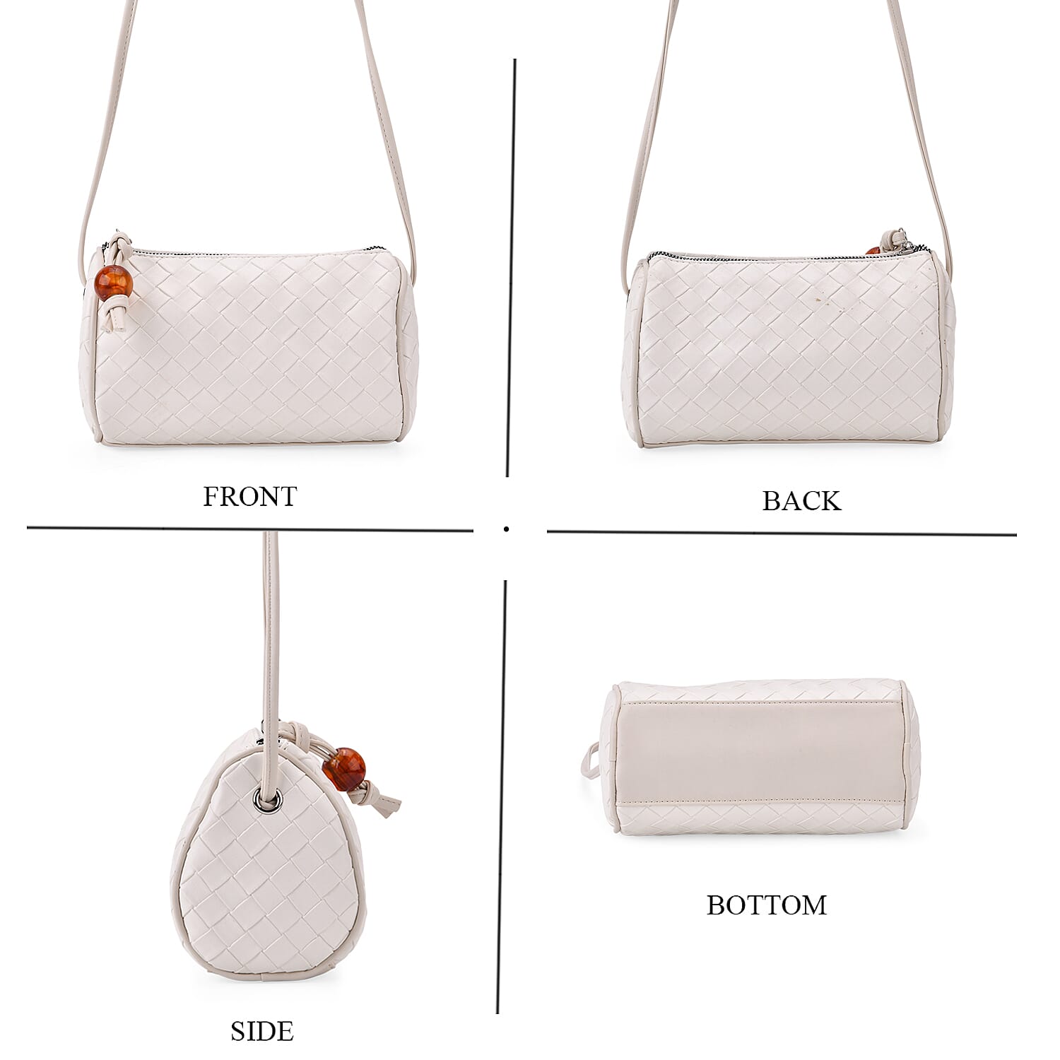 Set of 2 Womens Quilted Mini Handbag - Light Cream - Silver