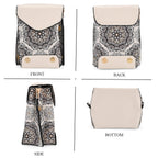 Embroidered Crossbody Bag with Long Adjustable Strap - Light Grey & Cream
