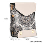 Embroidered Crossbody Bag with Long Adjustable Strap - Light Grey & Cream