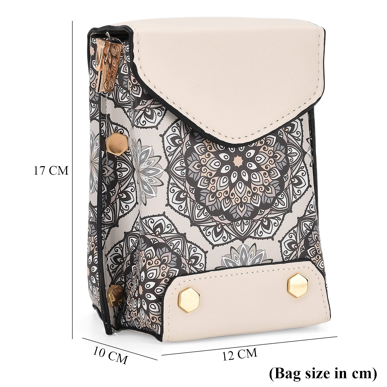 Embroidered Crossbody Bag with Long Adjustable Strap - Light Grey & Cream