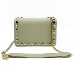 Designer Studded Mini Crossbody Bag with Chain Strap - Beige