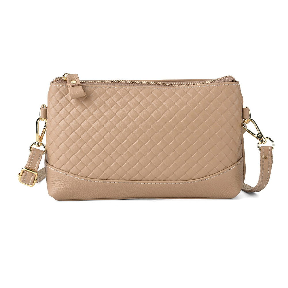 Genuine Leather Quilted Designer Slim Handbag - Beige