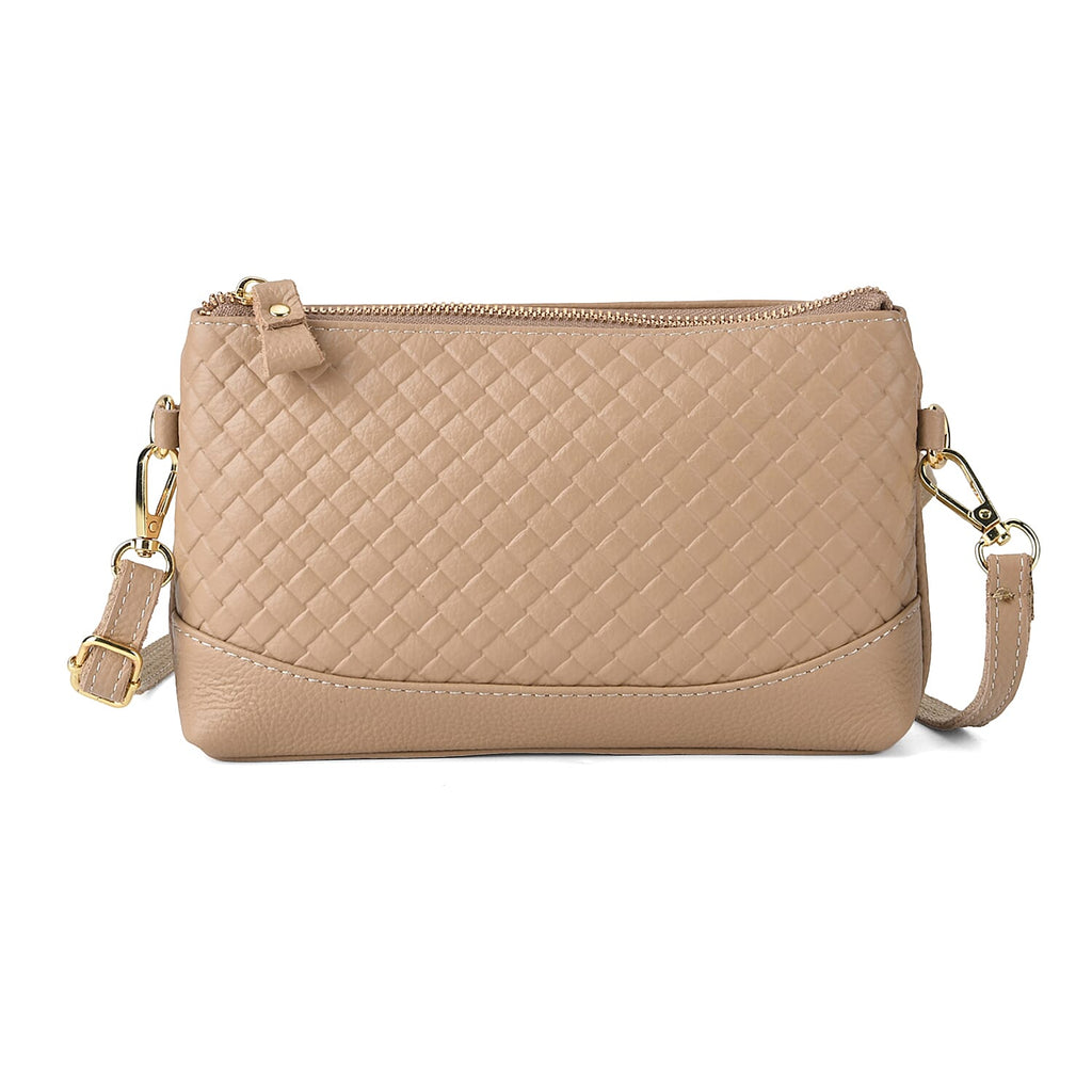 Genuine Leather Quilted Designer Slim Handbag - Beige