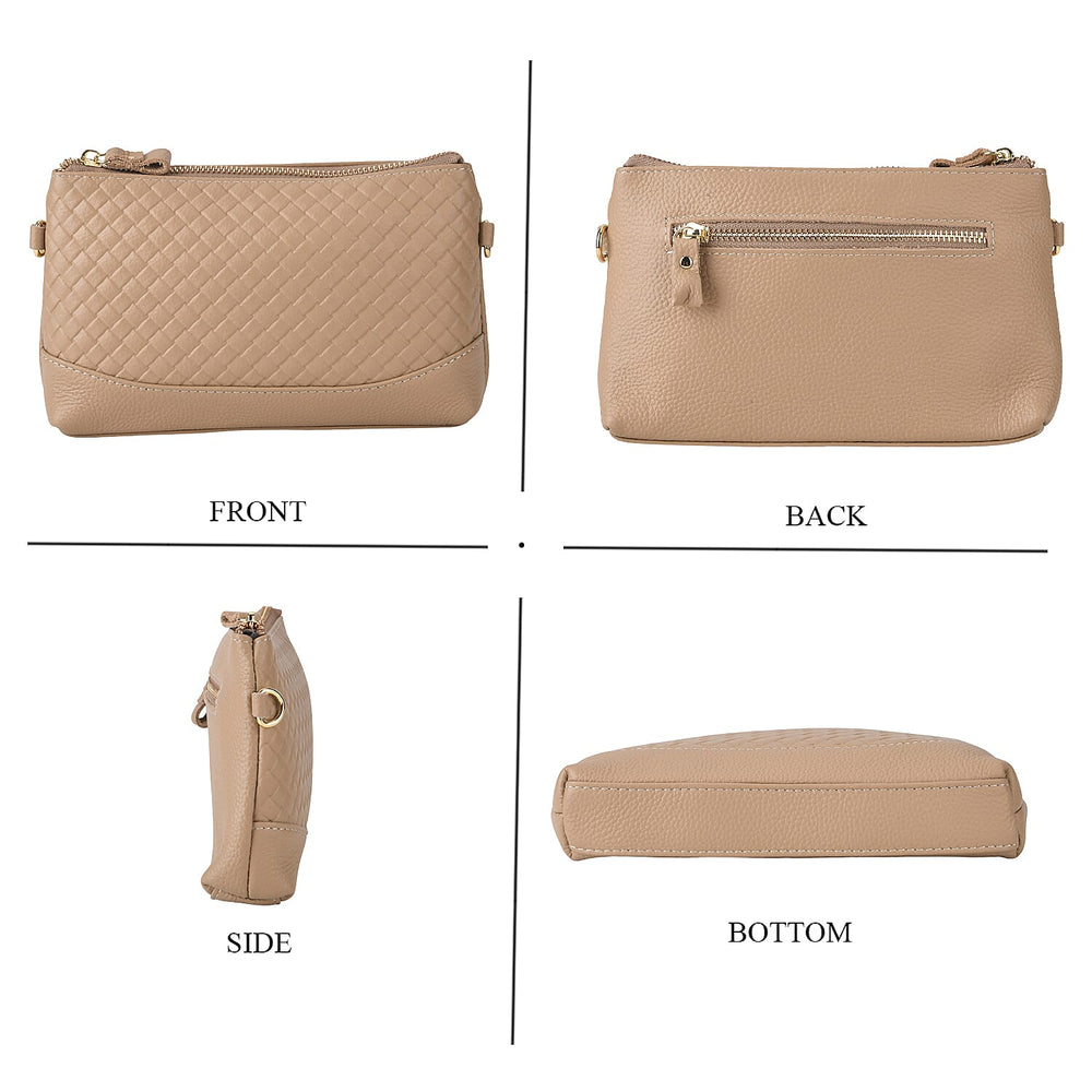 Genuine Leather Quilted Designer Slim Handbag - Beige