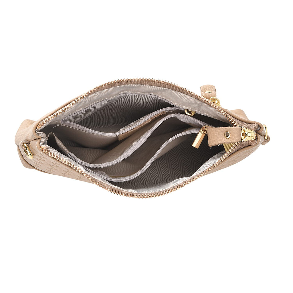Genuine Leather Quilted Designer Slim Handbag - Beige