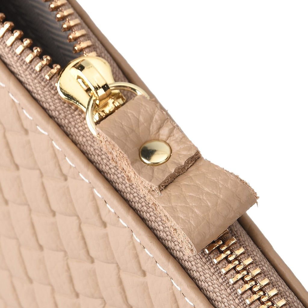 Genuine Leather Quilted Designer Slim Handbag - Beige