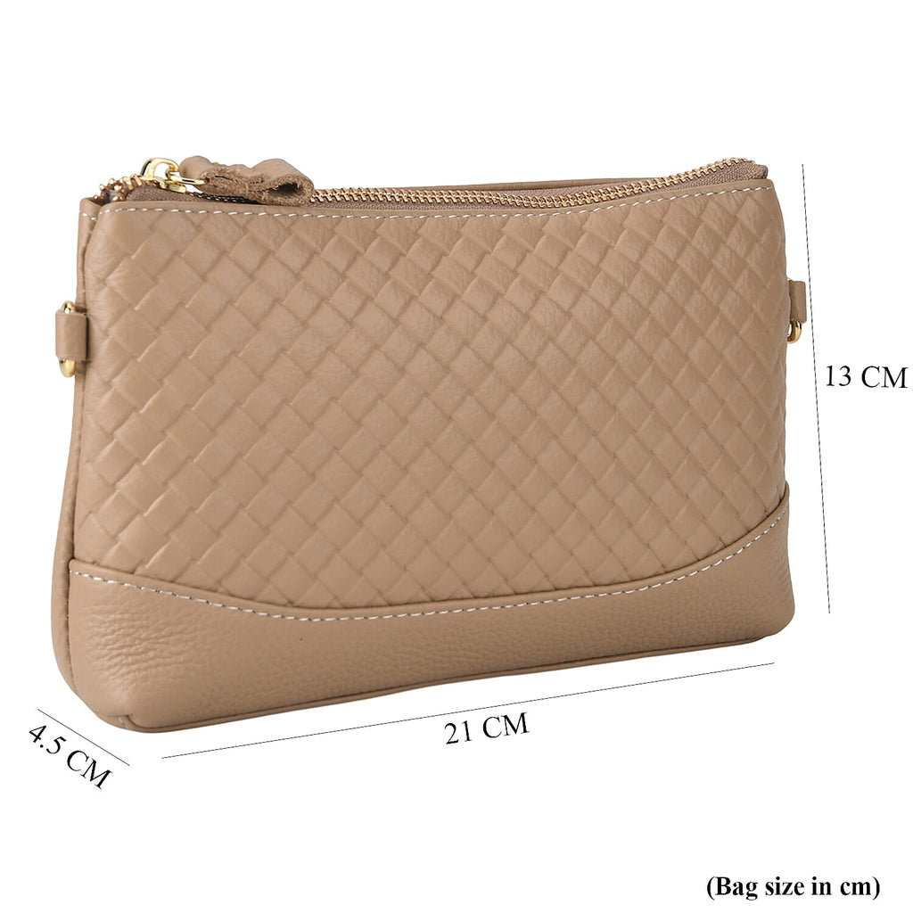 Genuine Leather Quilted Designer Slim Handbag - Beige