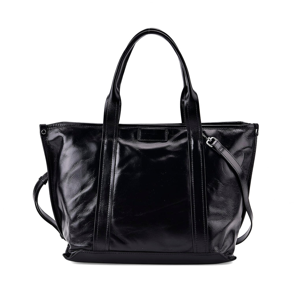 Closeout Deal Genuine Leather Tote Bag with Detachable Shoulder Strap - Black