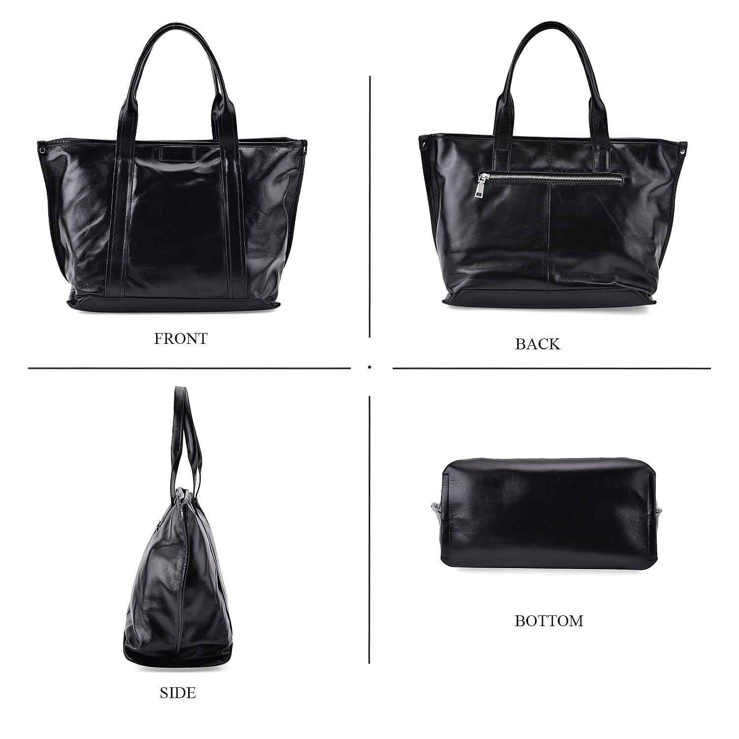 Closeout Deal Genuine Leather Tote Bag with Detachable Shoulder Strap - Black