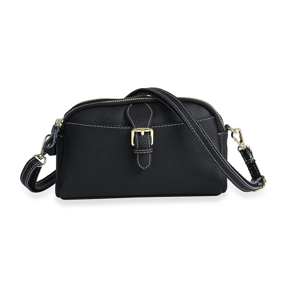 Genuine Leather Classic Crossbody Bag - Black