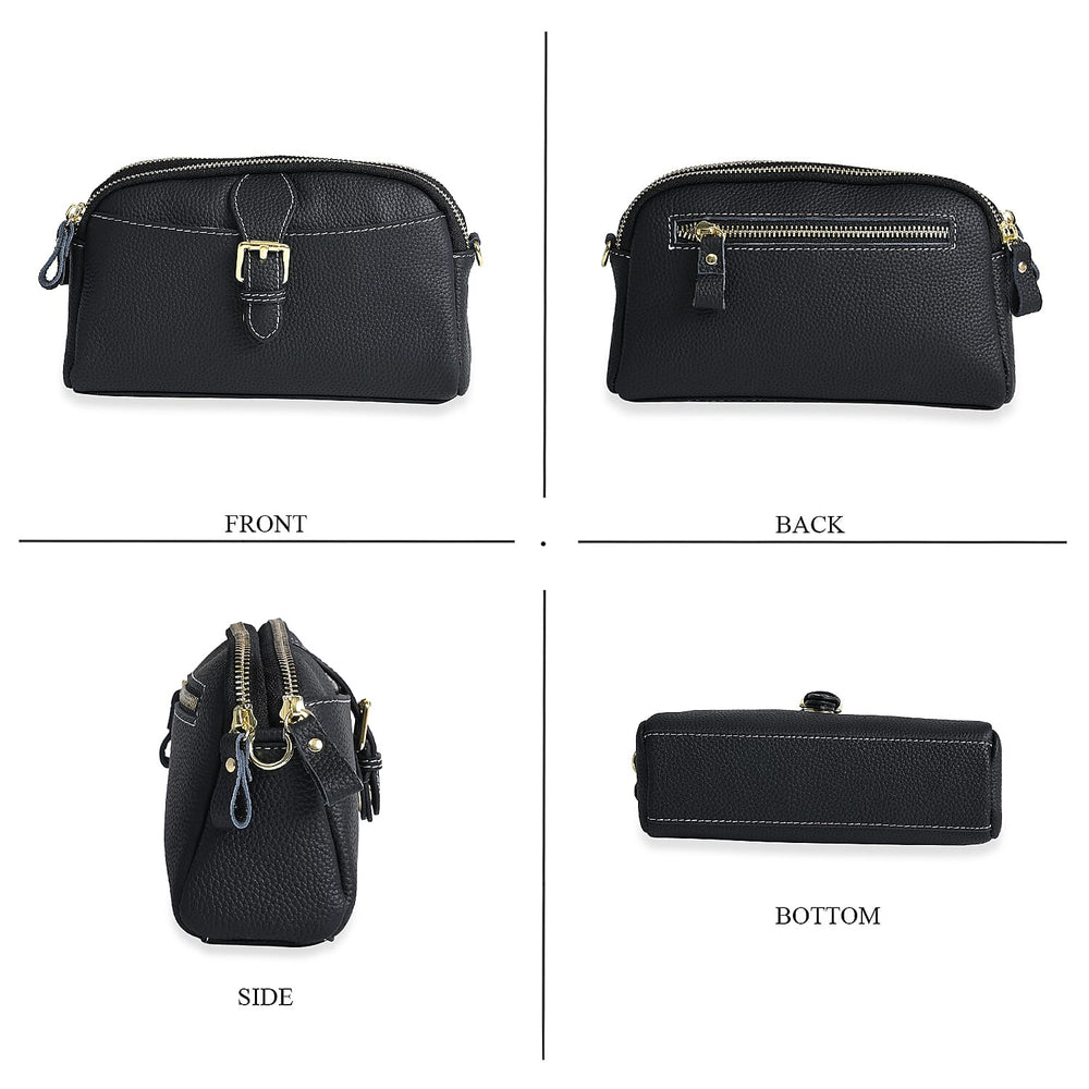 Genuine Leather Classic Crossbody Bag - Black