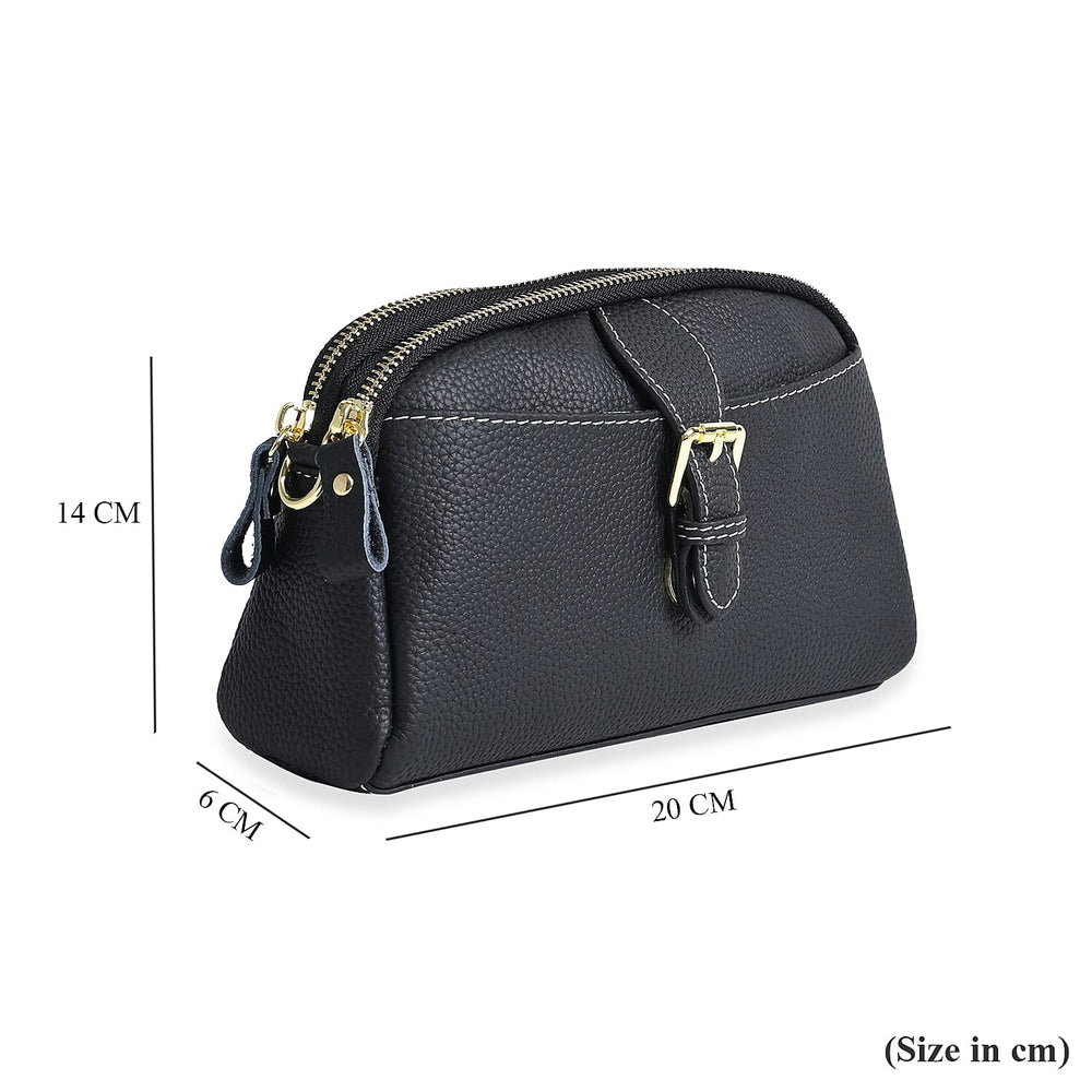 Genuine Leather Classic Crossbody Bag - Black