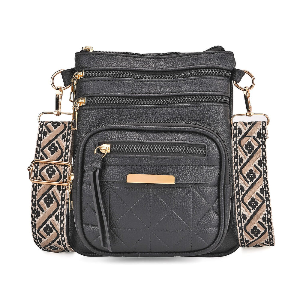 THE PRIME EVENT LAUNCH - Designer Inspired High quality Quilted Crossbody Bag with Geometric Pattern Strap MULTI POCKETS - Black