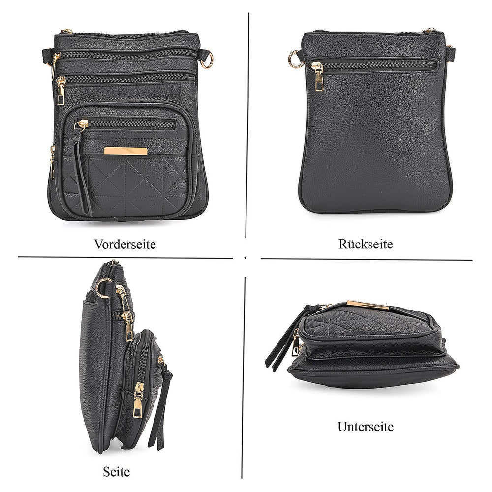 THE PRIME EVENT LAUNCH - Designer Inspired High quality Quilted Crossbody Bag with Geometric Pattern Strap MULTI POCKETS - Black
