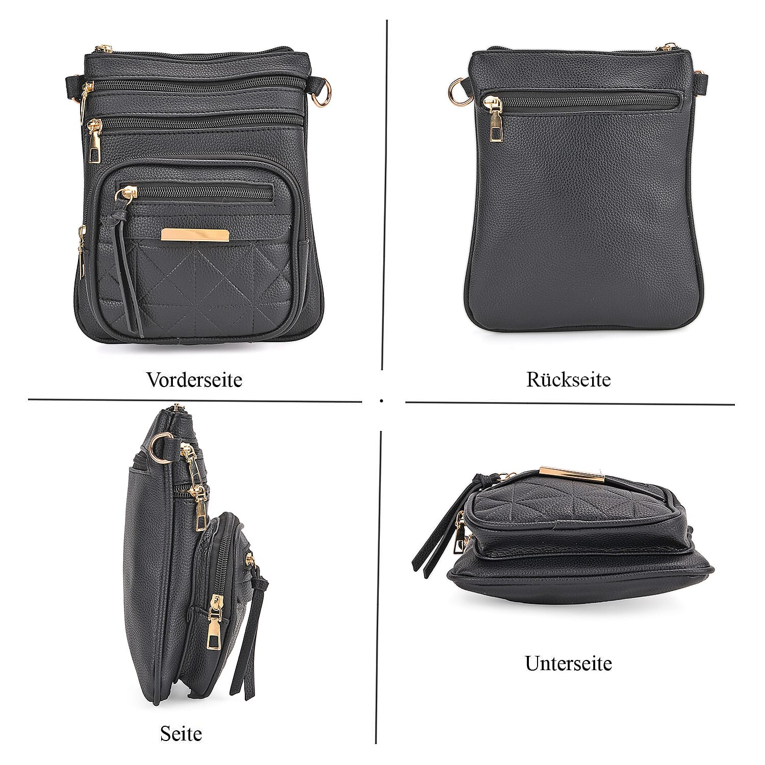 THE PRIME EVENT LAUNCH - Designer Inspired High quality Quilted Crossbody Bag with Geometric Pattern Strap MULTI POCKETS - Black