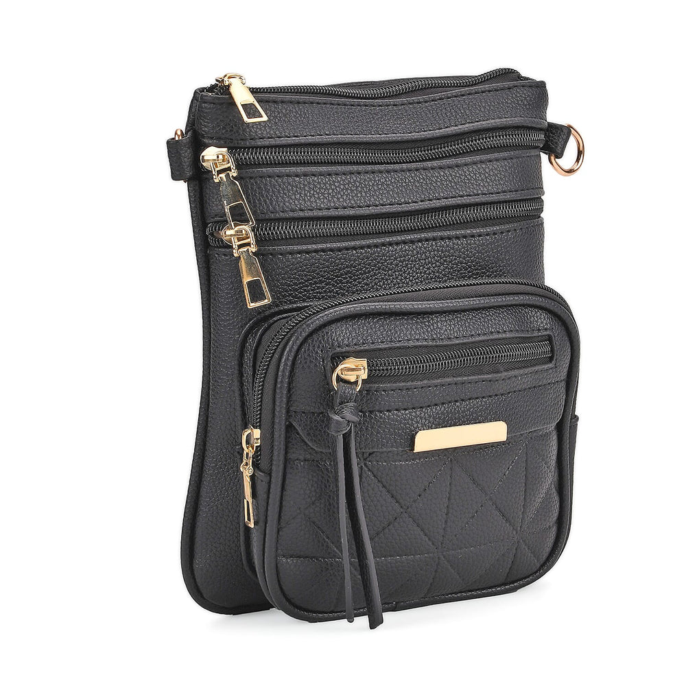 THE PRIME EVENT LAUNCH - Designer Inspired High quality Quilted Crossbody Bag with Geometric Pattern Strap MULTI POCKETS - Black