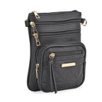 THE PRIME EVENT LAUNCH - Designer Inspired High quality Quilted Crossbody Bag with Geometric Pattern Strap MULTI POCKETS - Black