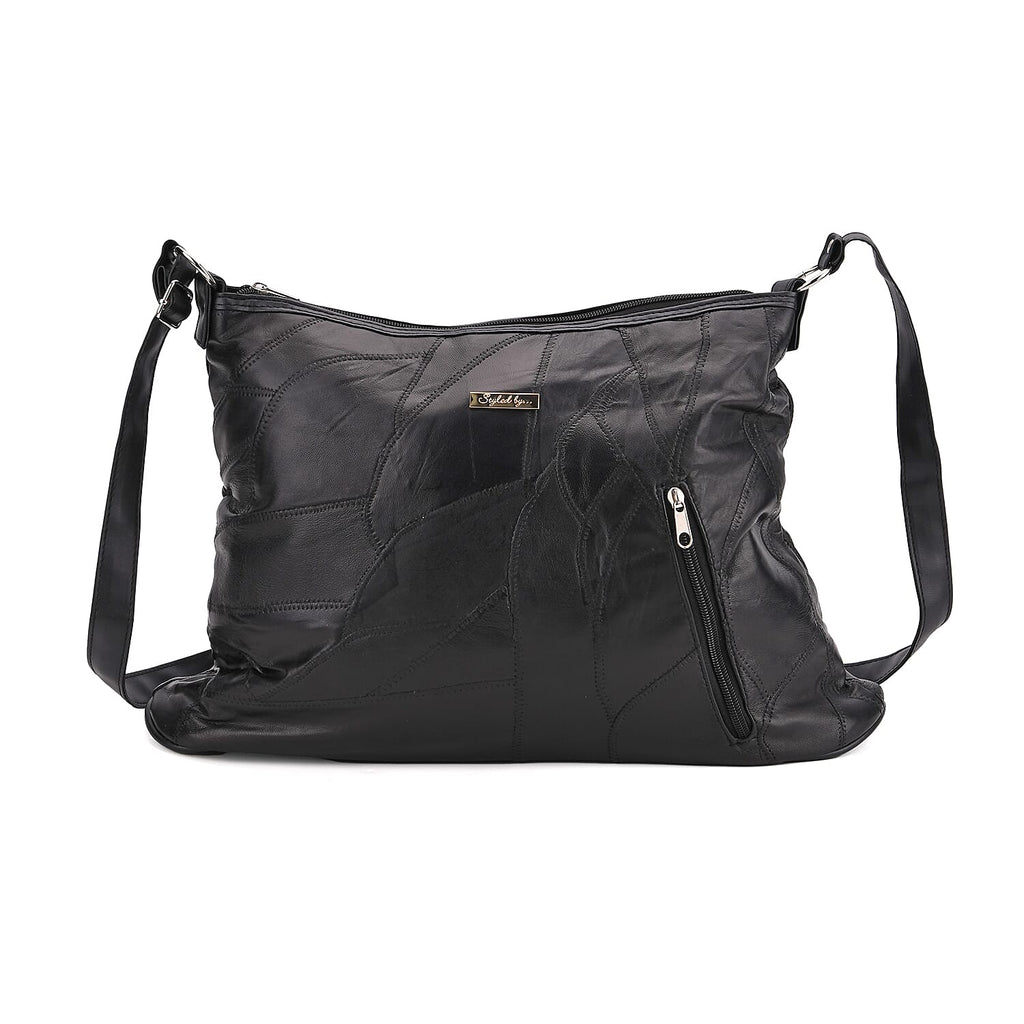 Styled By 100% Genuine Leather Large Crossbody Bag - Black