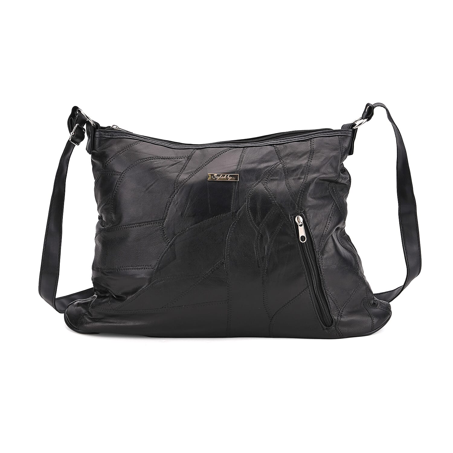 Styled By 100% Genuine Leather Large Crossbody Bag - Black
