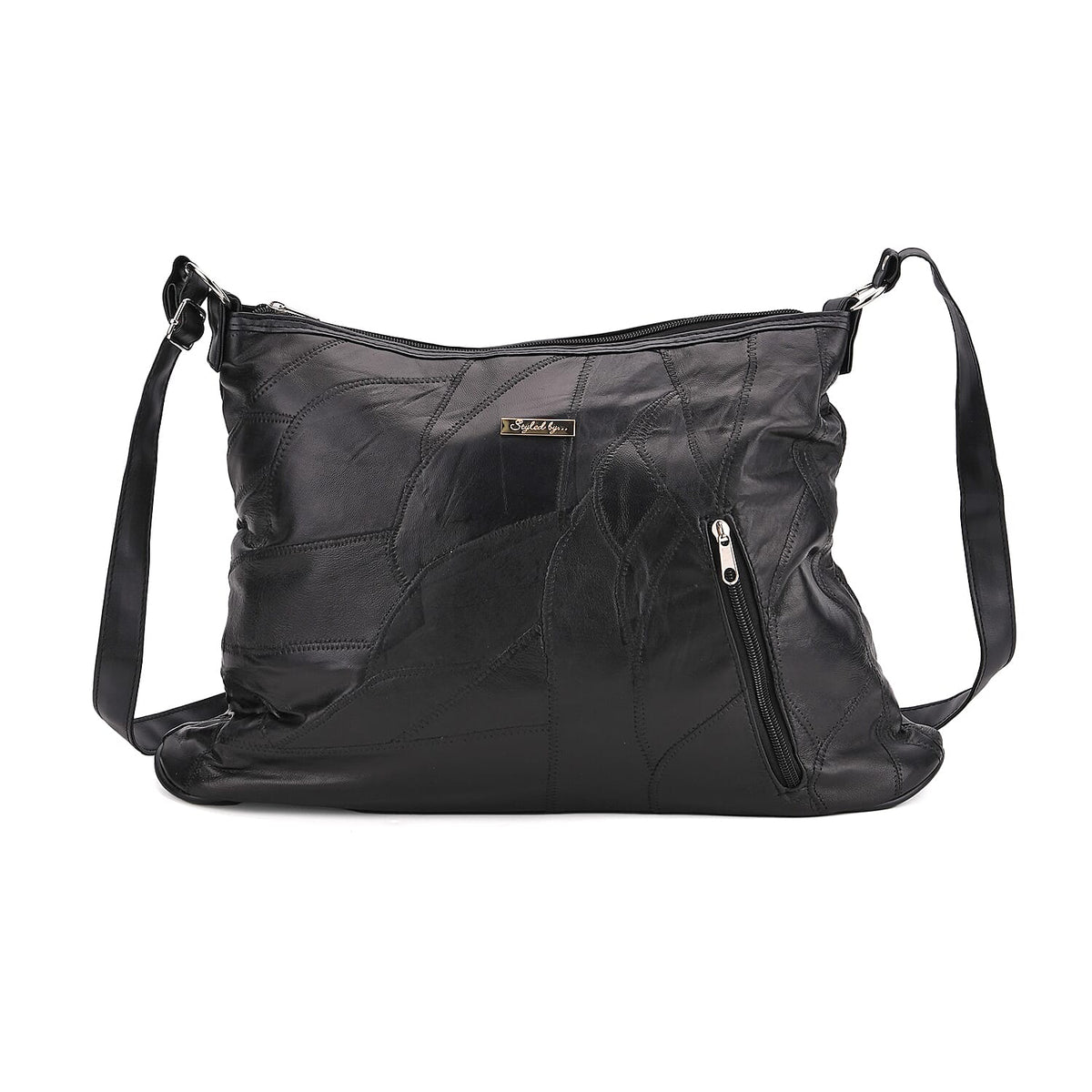 Styled By 100% Genuine Leather Large Crossbody Bag - Black