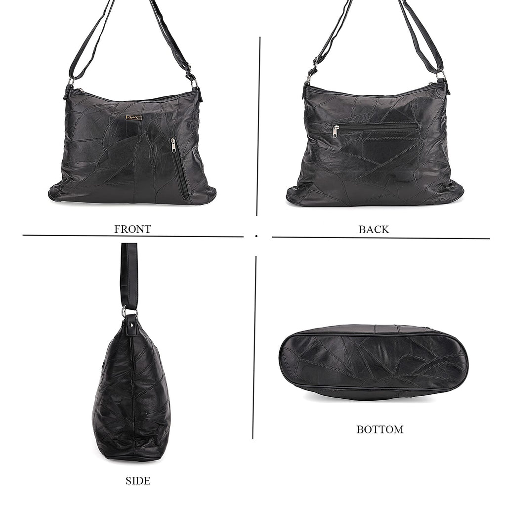 Styled By 100% Genuine Leather Large Crossbody Bag - Black