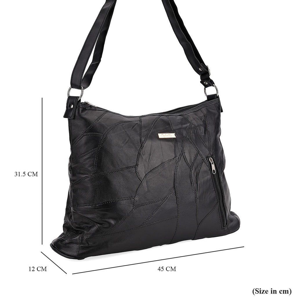 Styled By 100% Genuine Leather Large Crossbody Bag - Black