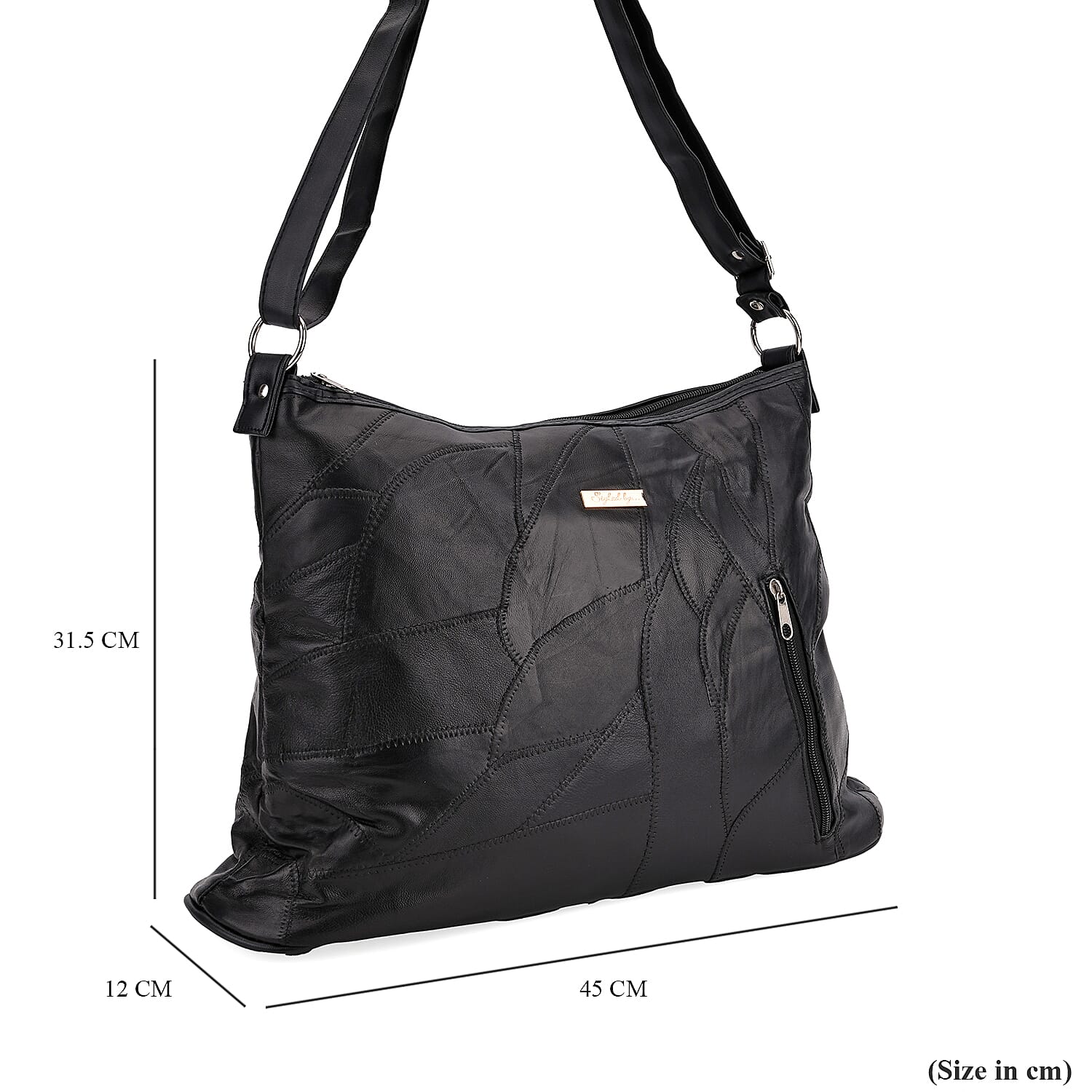 Styled By 100% Genuine Leather Large Crossbody Bag - Black