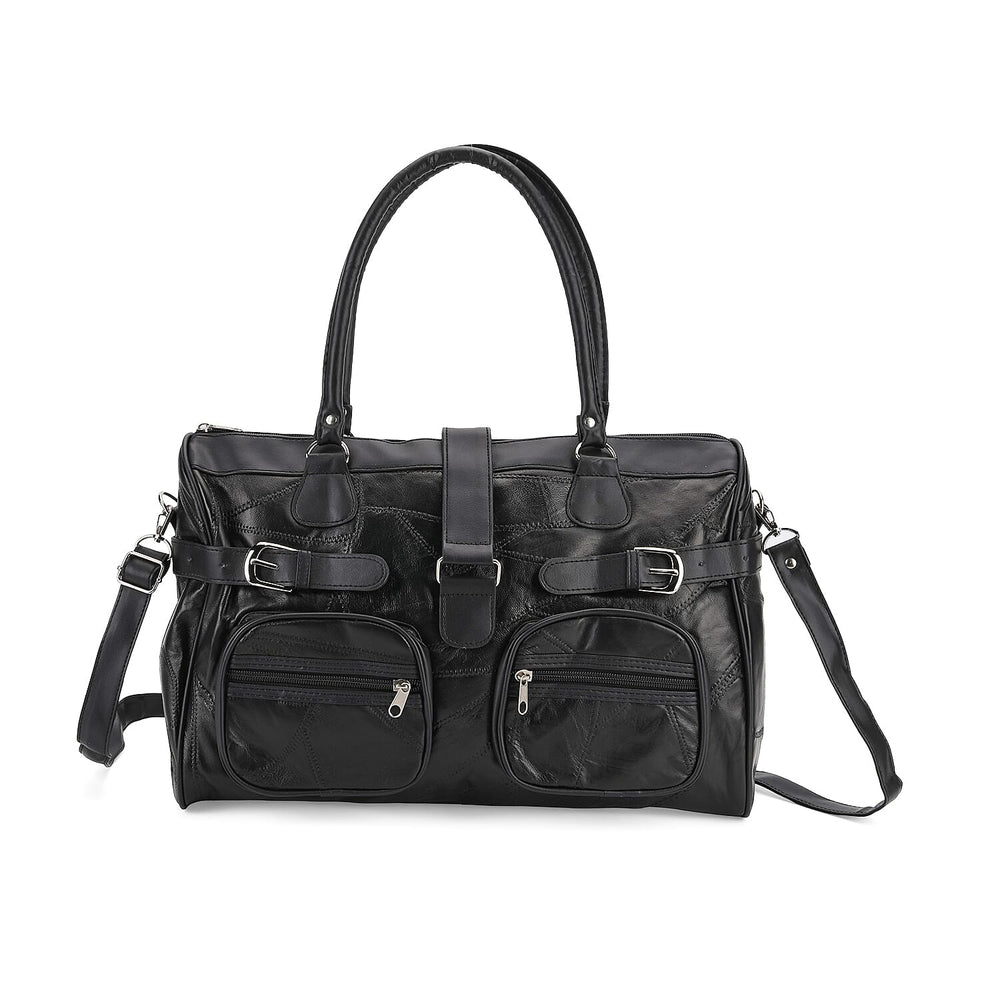 Genuine Leather Multi-Pocket Handbag - Everyday Lifestyle Bag - Black