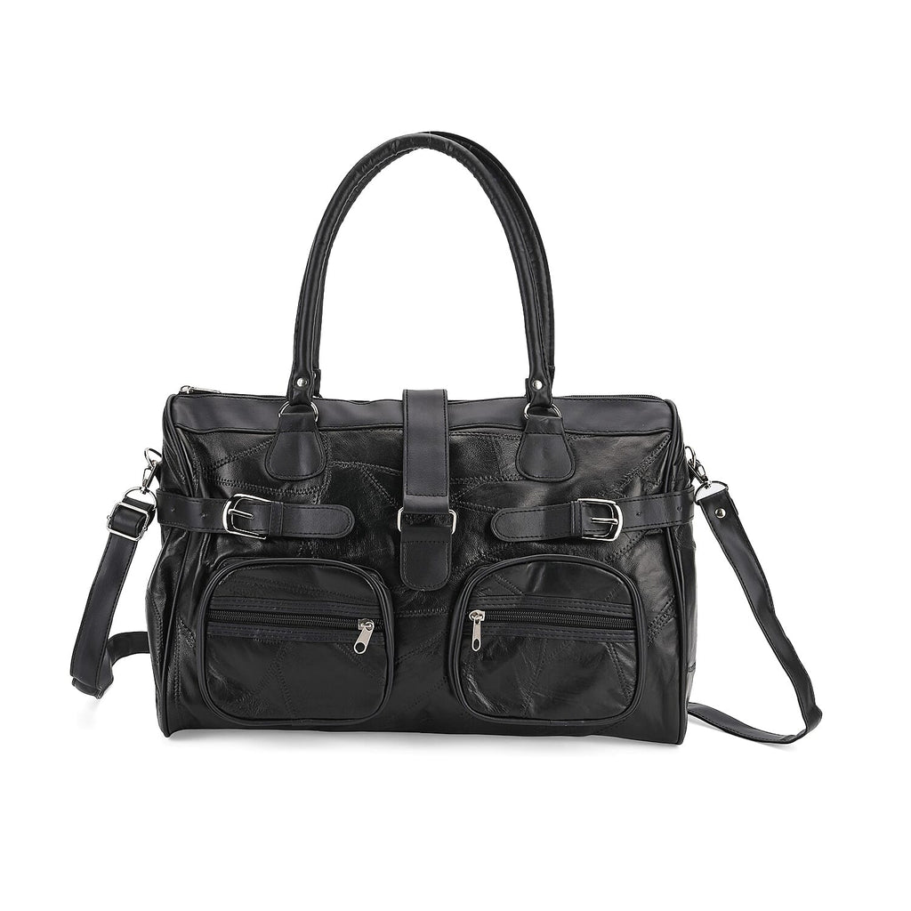 Genuine Leather Multi-Pocket Handbag - Everyday Lifestyle Bag - Black