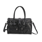 Genuine Leather Multi-Pocket Handbag - Everyday Lifestyle Bag - Black