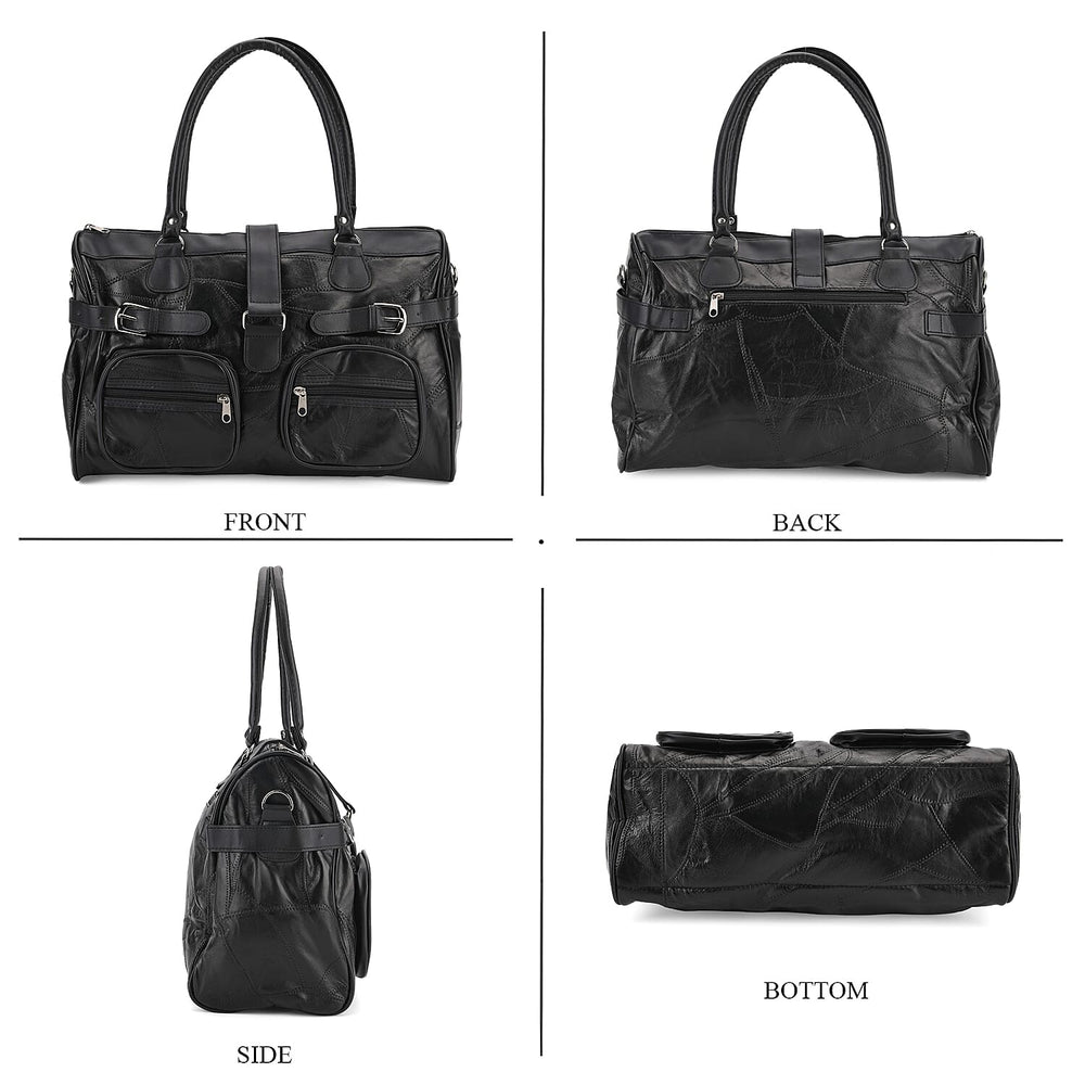 Genuine Leather Multi-Pocket Handbag - Everyday Lifestyle Bag - Black