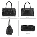 Genuine Leather Multi-Pocket Handbag - Everyday Lifestyle Bag - Black