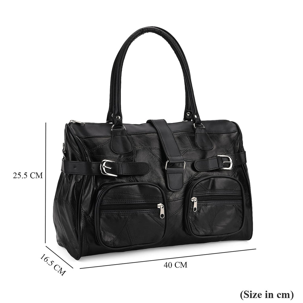 Genuine Leather Multi-Pocket Handbag - Everyday Lifestyle Bag - Black