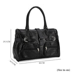 Genuine Leather Multi-Pocket Handbag - Everyday Lifestyle Bag - Black