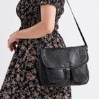 100% Leather Crossbody Bag with Adjustable Shoulder Strap - Black