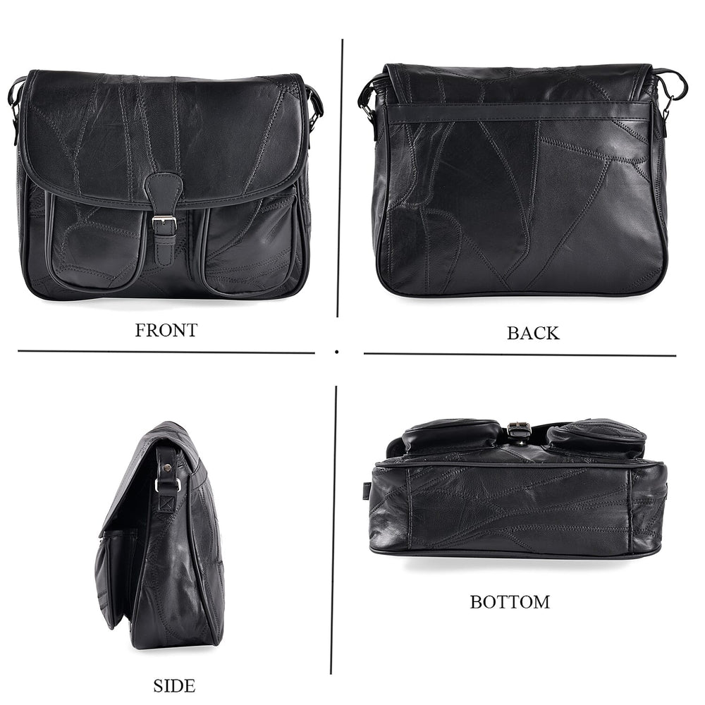 100% Leather Crossbody Bag with Adjustable Shoulder Strap - Black