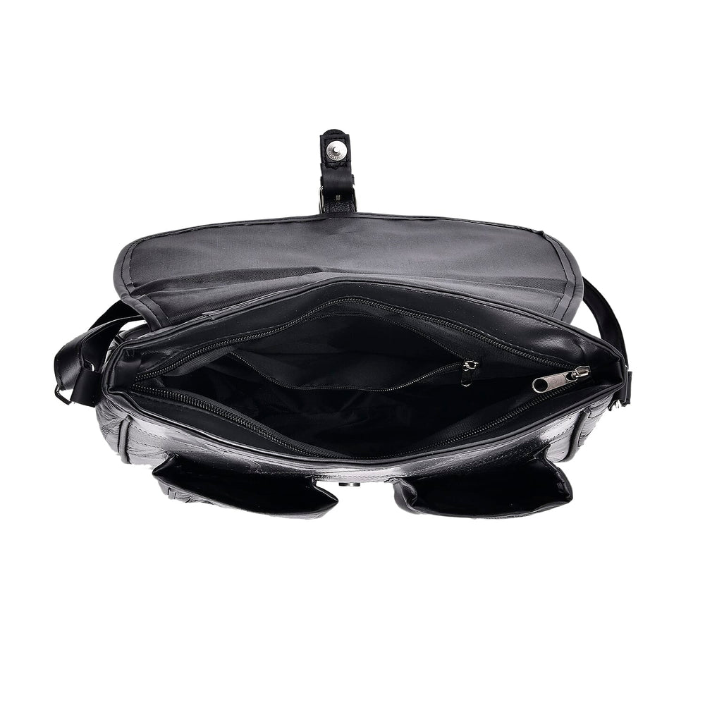 100% Leather Crossbody Bag with Adjustable Shoulder Strap - Black