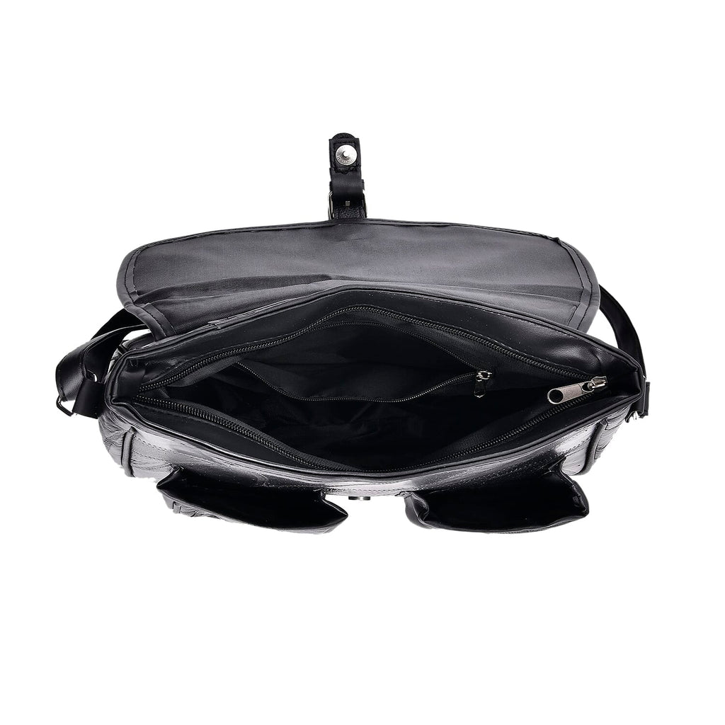 100% Leather Crossbody Bag with Adjustable Shoulder Strap - Black