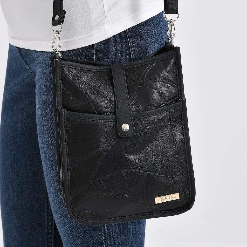 Styled By Patchwork Crossbody Bag with Adjustable Shoulder Strap - Black