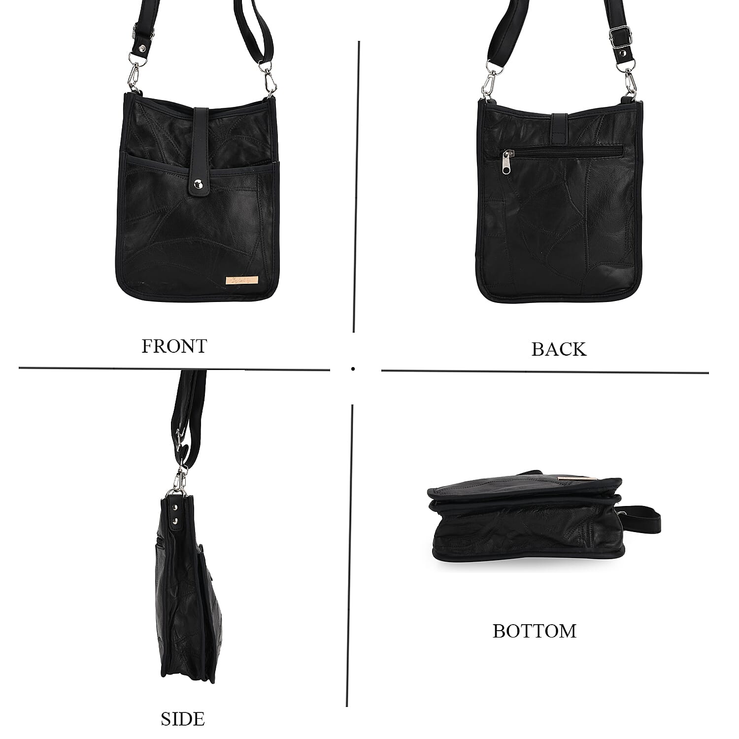 Styled By Patchwork Crossbody Bag with Adjustable Shoulder Strap - Black