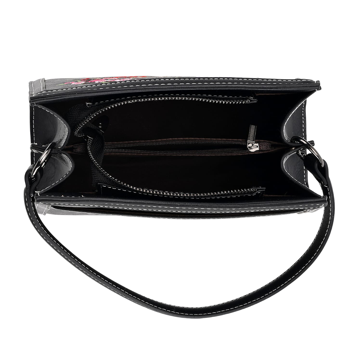 Floral Deer Embroidered Sling Handbag - Black