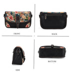 Floral Embroidered Sling Crossbody Bag - Black