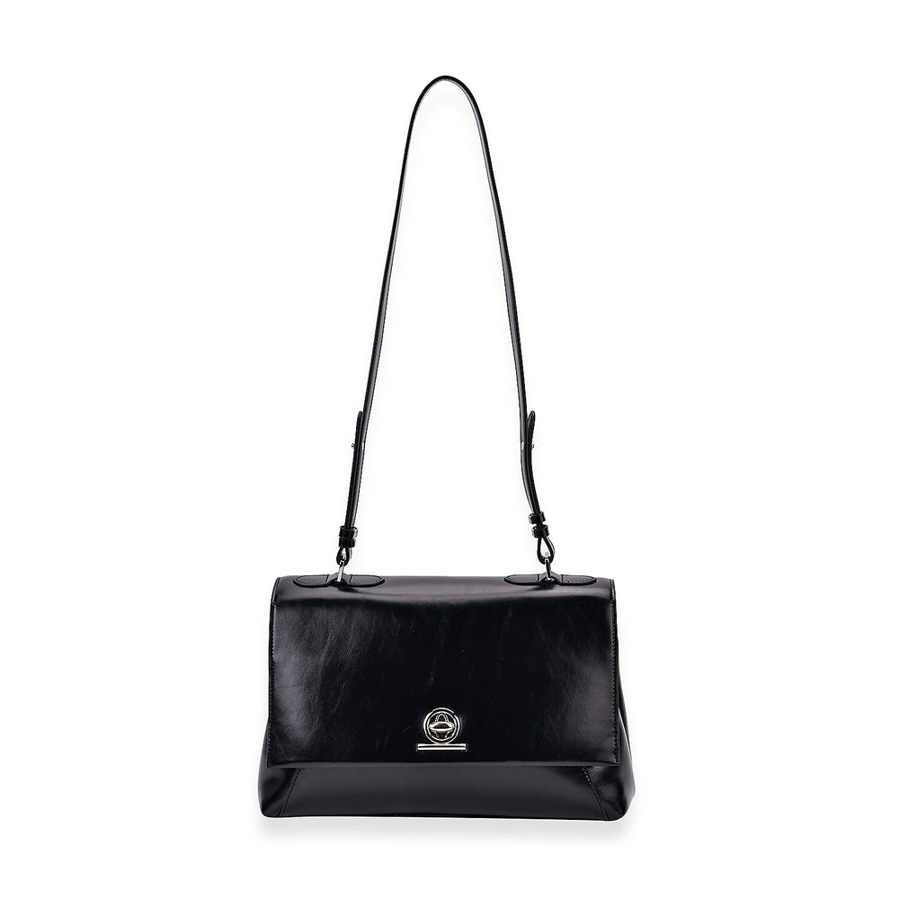 Stylish Genuine Leather Shoulder Bag - Black